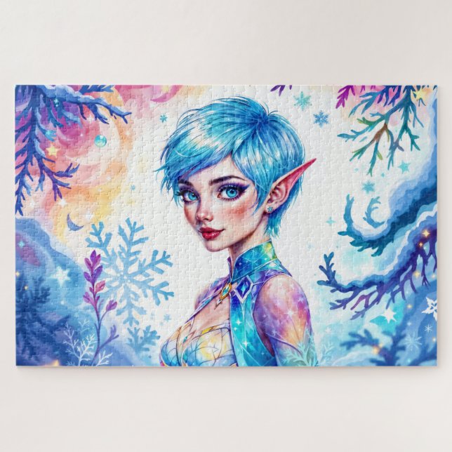 Beauty winter elf enchanted frost queen art jigsaw puzzle (Horizontal)