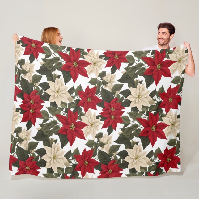beauty winter flowers winter red flowers green fleece blanket (In Situ)