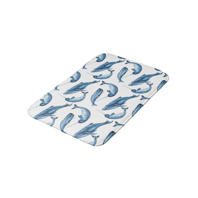 Beaux baleines bleues et tapis de bain de Narwhals (Angle)