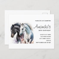 Beaux Chevaux en Aquarelle Invitation Anniversaire