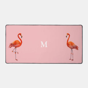 Beaux flamants roses & monogramme sur corail clair