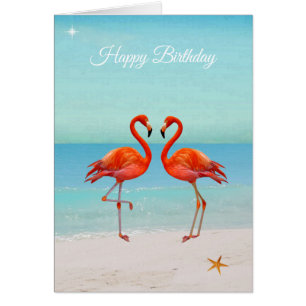 Beaux Flamants roses sur la plage Carte d'annivers