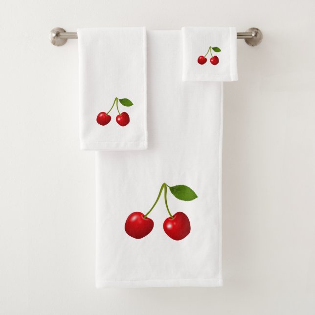 Beaux fruits de cerise sur le kit de serviettes de (En situation)