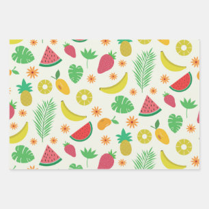 Beaux fruits d'été et motif feuille tropical