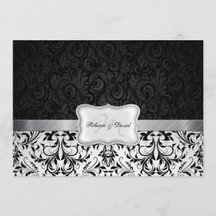 Beaux invitations de Mariage damassé noir et blanc
