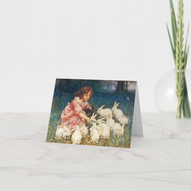 Beaux lapins vintages de fille de carte de note (Devant)