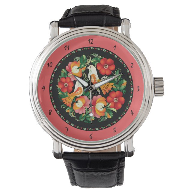 Beaux oiseaux et fleurs Croquis Montre poignet (devant)