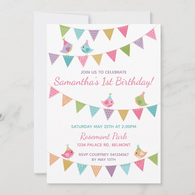 Beaux oiseaux sur Bunting sur invitation personnal (Devant)