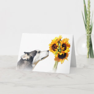 Beaux tournesols et Carte de remerciements Husky