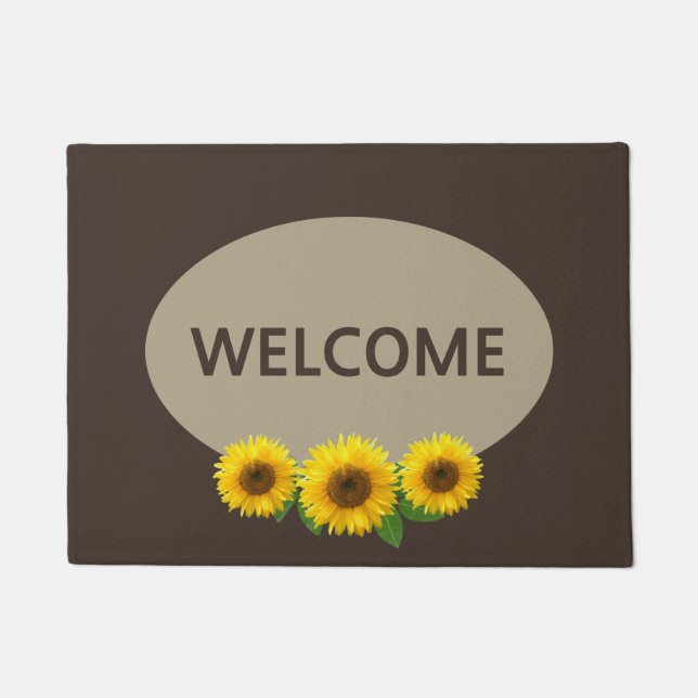 Beaux tournesols sur tapis de bienvenue Brown (Devant)