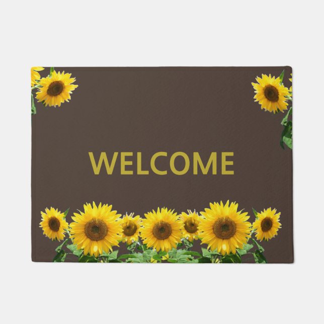 Beaux tournesols sur tapis de bienvenue Brown (Devant)