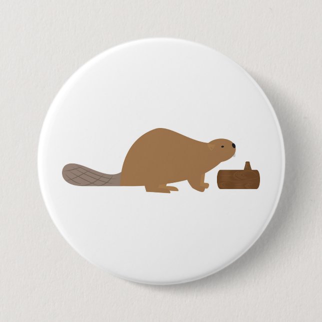 Beaver 3 Inch Round Button (Front)