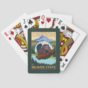 Beaver and Mount Hood Scene Vintage Travel Playing Cards