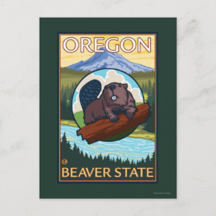 Beaver and Mount Hood Scene Vintage Travel Postcard