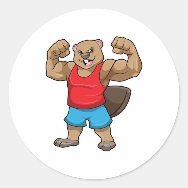 Beaver as Bodybuilder with big Upper arms Classic Round Sticker (Front)