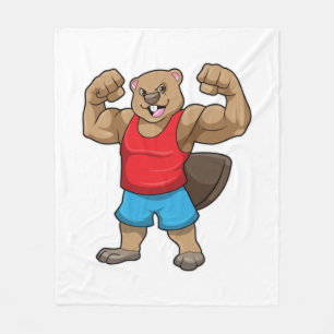 Beaver as Bodybuilder with big Upper arms Fleece Blanket