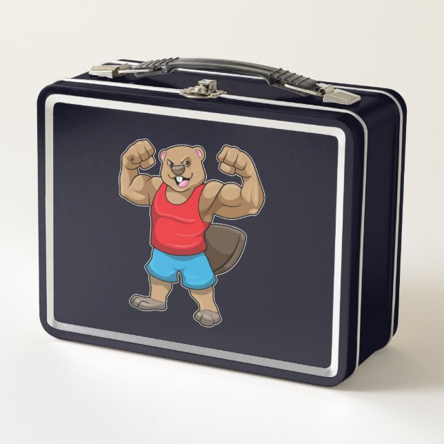 Beaver as Bodybuilder with big Upper arms Metal Lunch Box (Front)
