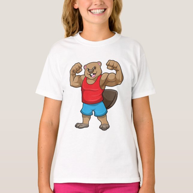 Beaver as Bodybuilder with big Upper arms T-Shirt (Front)