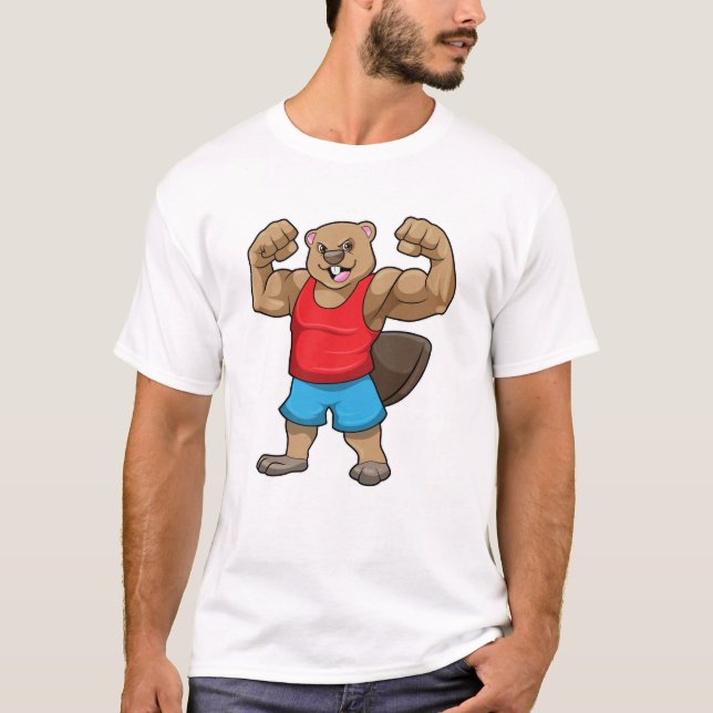 Beaver as Bodybuilder with big Upper arms T-Shirt (Front)
