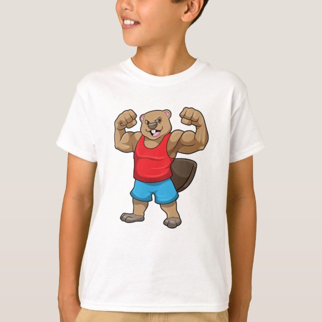 Beaver as Bodybuilder with big Upper arms T-Shirt (Front)