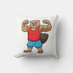 Beaver as Bodybuilder with big Upper arms Throw Pillow