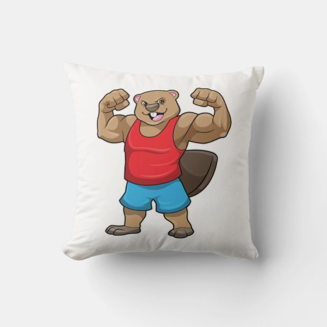Beaver as Bodybuilder with big Upper arms Throw Pillow (Front)