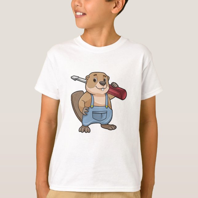 Beaver as Craftsman with Slotted screwdriver T-Shirt (Front)