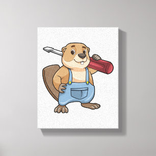 Beaver as Craftsman with Wrench Canvas Print
