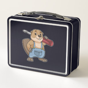 Beaver as Craftsman with Wrench Metal Lunch Box