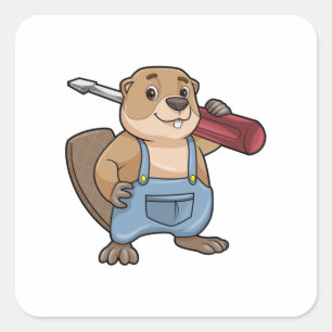 Beaver as Craftsman with Wrench Square Sticker