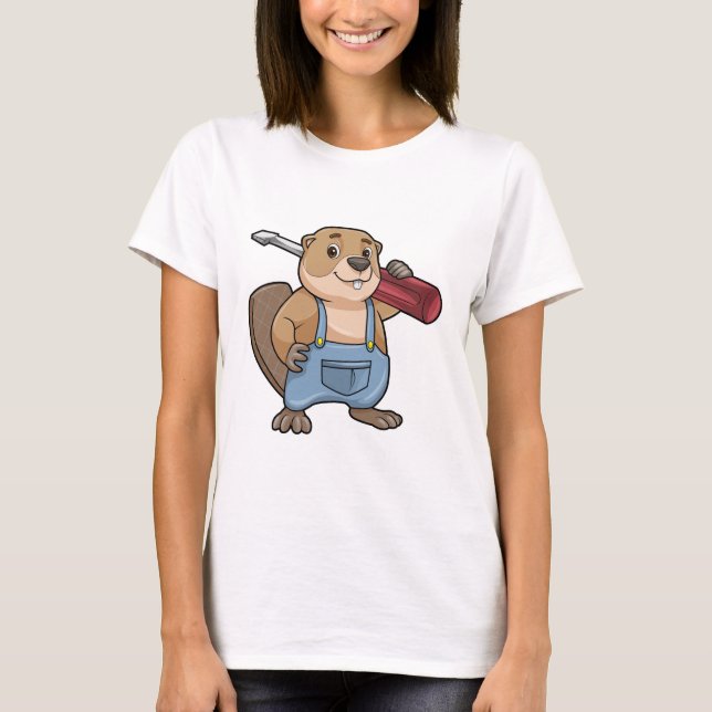 Beaver as Craftsman with Wrench T-Shirt (Front)