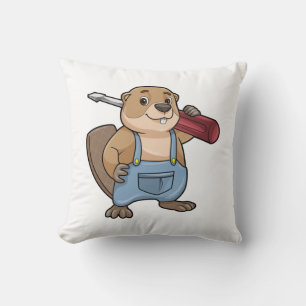Beaver as Craftsman with Wrench Throw Pillow