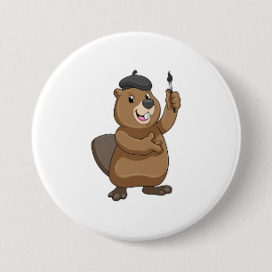 Beaver as Painter with Paint brush 3 Inch Round Button
