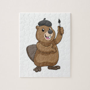 Beaver as Painter with Paint brush Jigsaw Puzzle