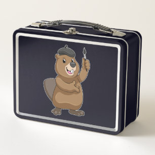 Beaver as Painter with Paint brush Metal Lunch Box