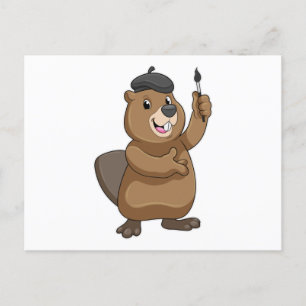 Beaver as Painter with Paint brush Postcard