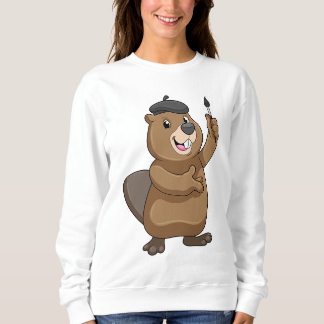 Beaver as Painter with Paint brush Sweatshirt (Front)