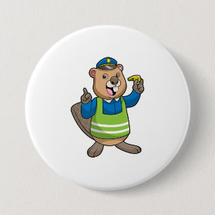 Beaver as Police officer with Whistle 3 Inch Round Button
