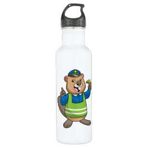 Beaver as Police officer with Whistle 710 Ml Water Bottle