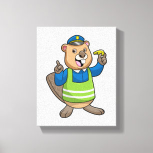 Beaver as Police officer with Whistle Canvas Print