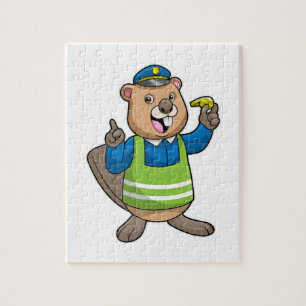 Beaver as Police officer with Whistle Jigsaw Puzzle