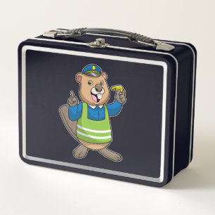 Beaver as Police officer with Whistle Metal Lunch Box