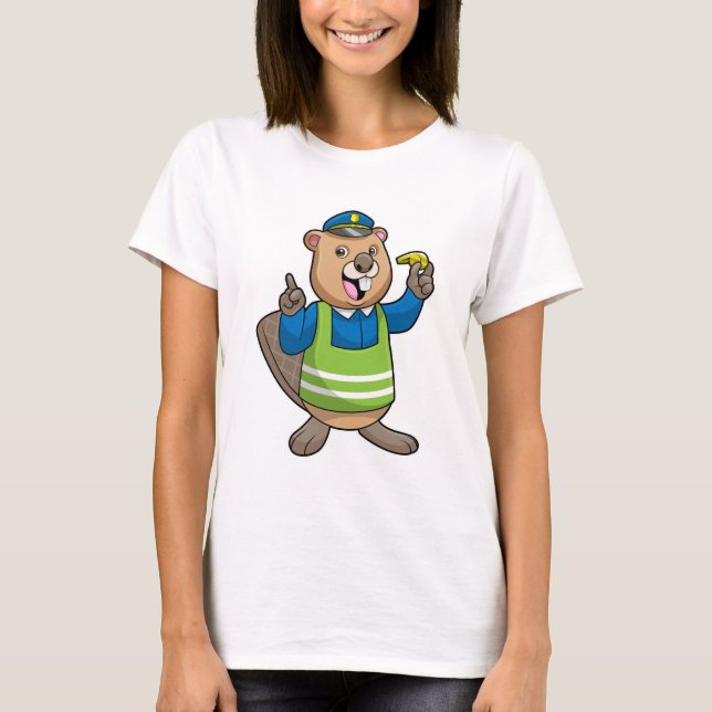 Beaver as Police officer with Whistle T-Shirt (Front)