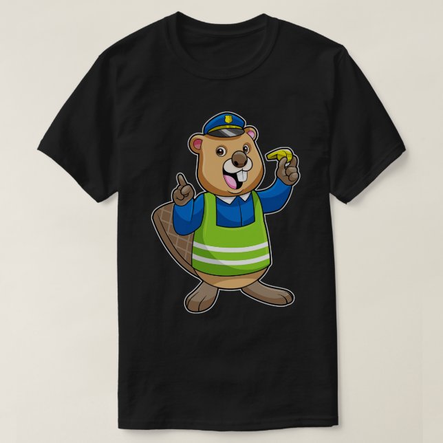 Beaver as Police officer with Whistle T-Shirt (Design Front)