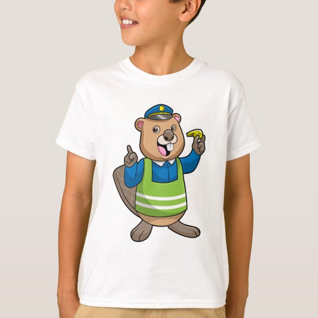 Beaver as Police officer with Whistle T-Shirt (Front)