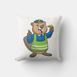 Beaver as Police officer with Whistle Throw Pillow
