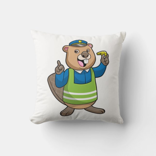 Beaver as Police officer with Whistle Throw Pillow (Front)