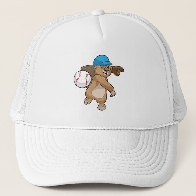 Beaver at Baseball Sports with Cap (Front)