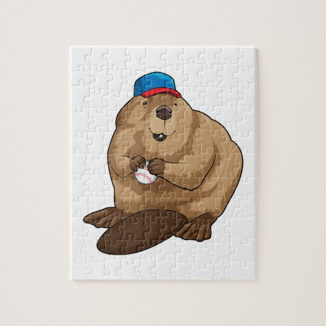 Beaver at Baseball with Baseball ball Jigsaw Puzzle (Vertical)