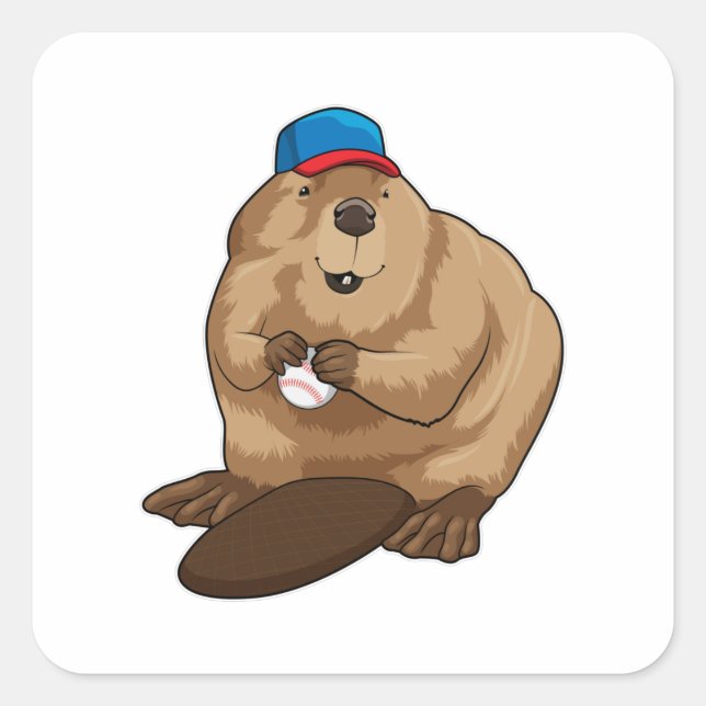 Beaver at Baseball with Baseball ball Square Sticker (Front)